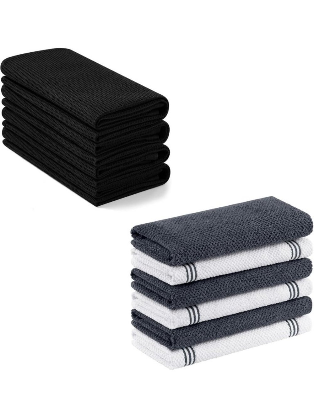 Soft & Absorbent 100% Cotton Waffle Weave Kitchen Towels - 4 Pack, Dark Grey